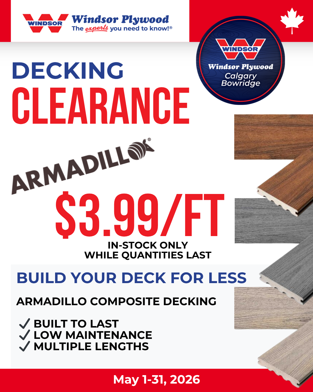 Armadillio Decking Clearance Sale - CALGARY BOWRIDGE