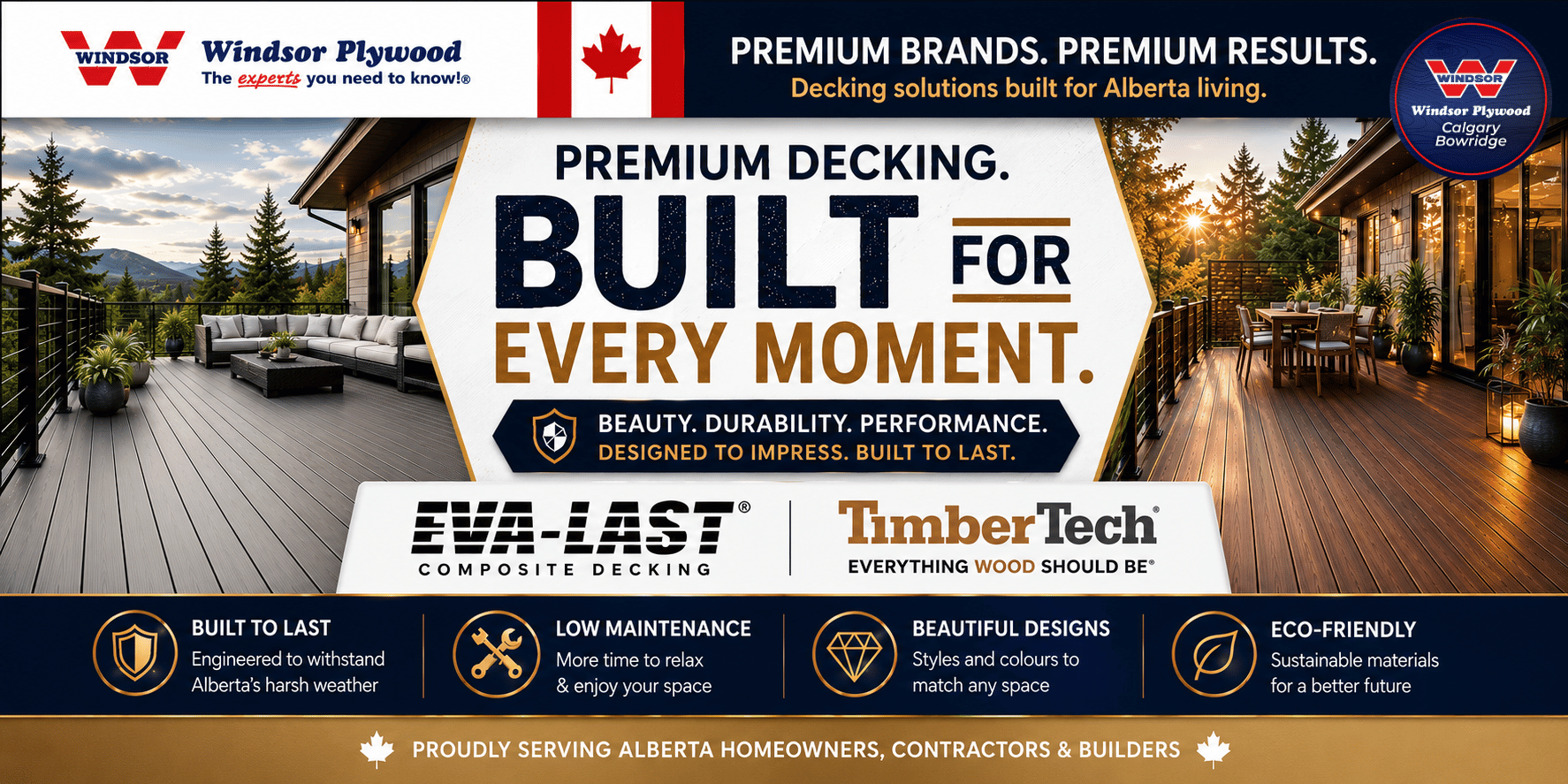 EVA-LAST AND TIMBERTECH - PREMIUM DECKING - INSTOCK AT WINDSOR PLYWOOD CALGARY BOWRIDGE
